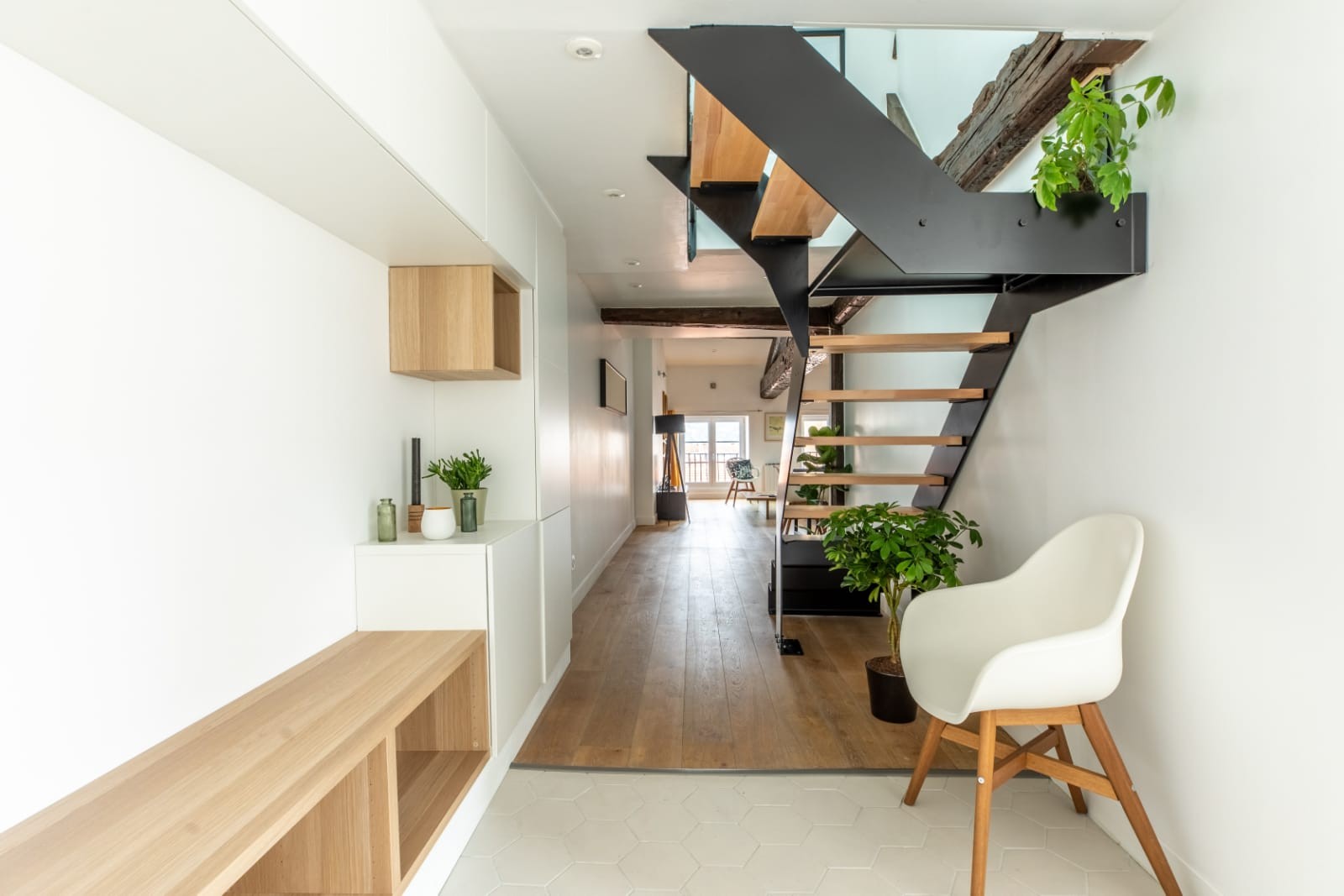 Escalier bois metal 1/4 trounant